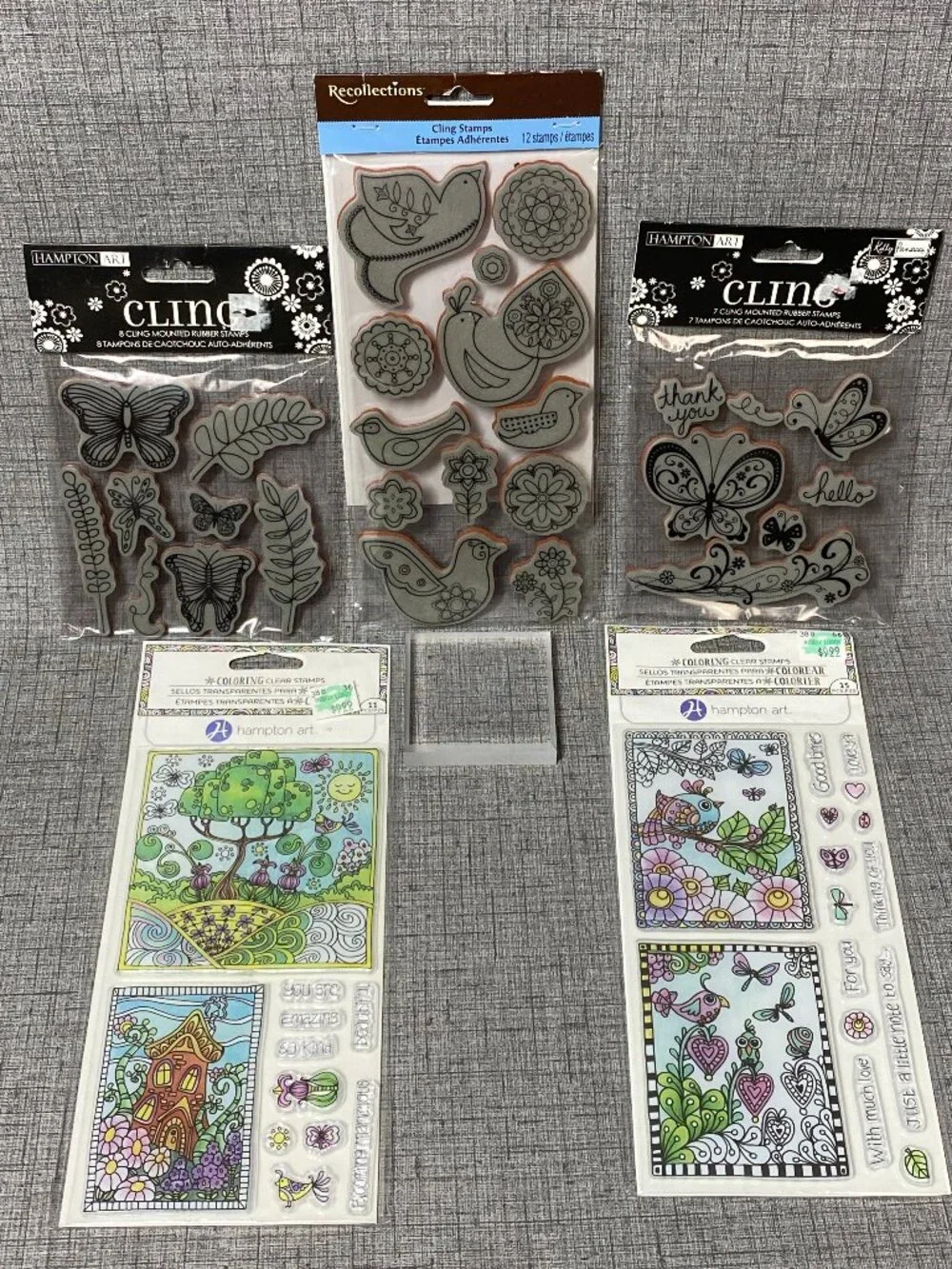 Garden Cling Stamps Recollections Hampton Arts & 1 Acrylic Blocks 6pc Lot NOS